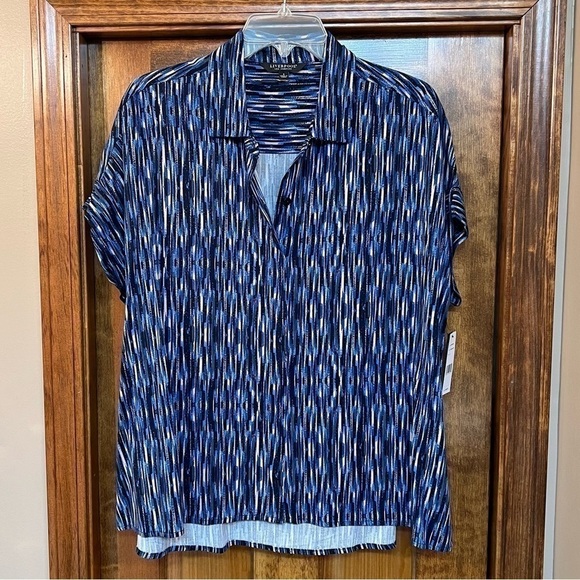 Liverpool Los Angeles Abstract‎ Print Camp Shirt in Linear Abst Prnt Sz S NWT - Picture 2 of 13